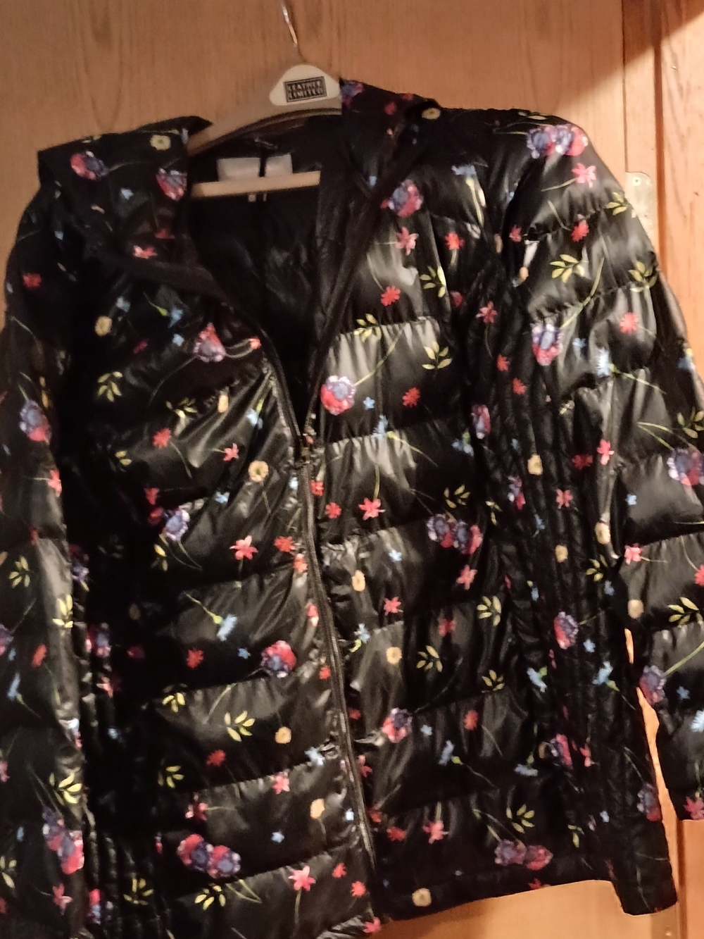 Woman Within Black Floral Packable Puffer Jacket